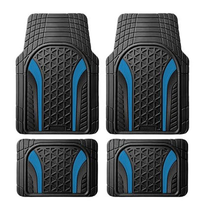 Heavy Duty Rubber Car Mats Carbon Fiber Design (Electric Blue), 4-Piece Deep Waterproof Floor Mats Set (Front & Rear Full Set), All Weather Universal Trim to Fit Automotive SUV Sedan Truck - color: Electric Blue, size: Carbon Fiber