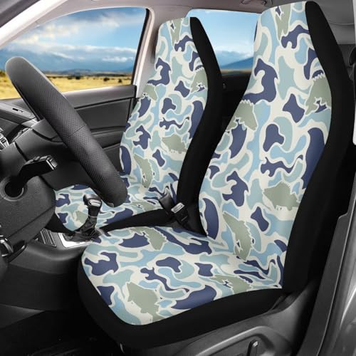 Car Seat Covers for Front Seat Set of 2 Elastic Fabrics Blue Fish Camouflage Automobile Front Seat Covers Removable Automotive Accessories Universal for Auto Truck SUV - color: Blue Fish Camouflage