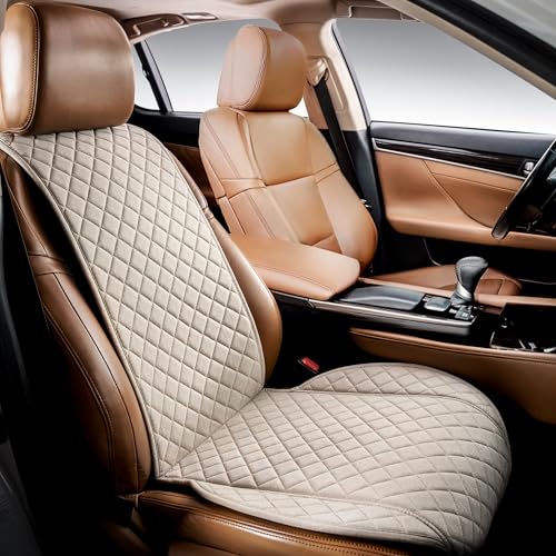 IVICY Faux Linen Front Car Seat Cover – Non-Slip Bucket Seat Protector for Most Cars, SUVs, Vans & Trucks – 1 Seat Cover, Machine Washable, Side-Airbag Friendly, Light Beige - color: BEIGE WS LN
