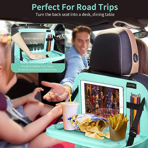 Car Backseat Organizer with Tablet Holder-2 Pcs,6 Storage Pockets Car Storage Organizer with Foldable Food Tray,Protectors Kick Mats Travel Accessories-Light Blue - color: Cerulean Breeze, size: 2 Pack with Food Tray
