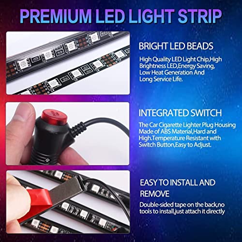 Car LED Strip Light, EJ's SUPER CAR 4pcs 48 LED Multi-Color Car Interior Lights Under Dash Lighting Waterproof Kit with Multi-Mode Change and Wireless Remote Control, Car Charger Included,DC 12V - color: MultiColor(48LED Beads)