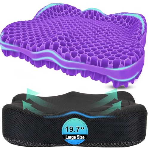 Thicken 19.7in Seat Cushion, Gel Seat Cushion for Long Sitting–Office Chair, Wheelchair, Car Pad, Large Cooling Support Pad for Back Pain, Sciatica, Tailbone Pain Relief - color: Violet, size: XX-Larger（19.7*16.1*3.5in)
