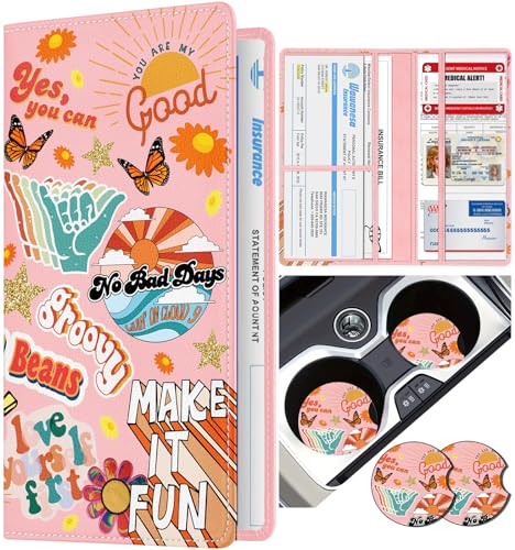 Slohif Car Registration and Insurance Card Holder with Magnetic Shut - Vehicle Glove Box Organizer Women Leather Automobile License Holders Coasters Auto Accessories Case for Document Funny Y2K - color: Y2K
