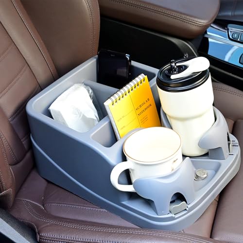 Universal Center Console Organizer for Truck Bench Seat & SUV, Truck Floor Console with Expandable Cup Holders, Fits Silverado Minivan, Stable Transmission Hump Storage Box for Car Backseat (Grey) - color: Grey