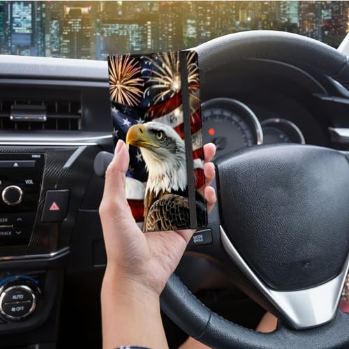 Car Registration and Insurance Holder,Leather Vehicle Glove Box Organizer Wallet for Document,Perfect for any Car,Truck,Motorcycle,Driver License,Trailer or Boat,Men & Women,American Flag-289 Eagle