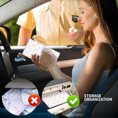 Leather Car Registration and Insurance Card Holder, Cute Car Accessories Vehicle Glove Box Car Organizer for Documents, Cards, License Pink Cute Bowtie Heart - color: Pink Cute Bowtie Heart