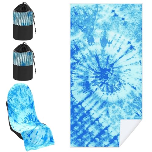 Hahafelt 2 Pack Car Seat Towel Covers with Storage Bag, 63 x 32 Inch Universal Non Slip Waterproof Sweat Protector for Car Truck, Gym Swimming Running, Machine Washable (Blue Tie Dye) - style: Blue Tie Dye