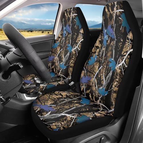 Blue Camo Hunting Seat Covers for Cars Front Seat, Two Pack Front Seat Covers Car Seat Protectors Universal fit SUV Truck Van Sedans Automotive Interior Covers - color: Blue Camo Hunting