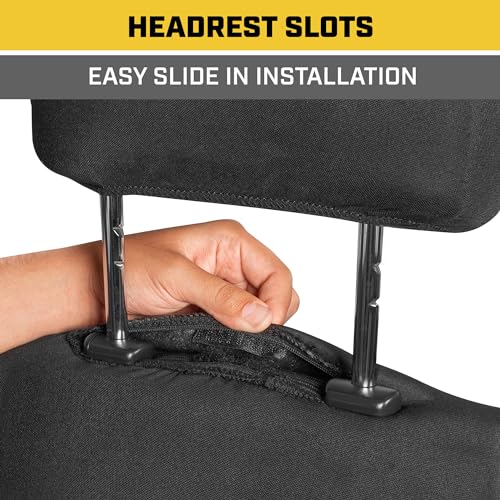 CAT Black & Brown Car Seat Covers Full Set – Front Seat Covers & Rear Bench Seat Cover – Airbag Compatible, 60/40 Split Bench for Trucks, Cars & SUVs – Automotive Interior Seat Protection Accessories