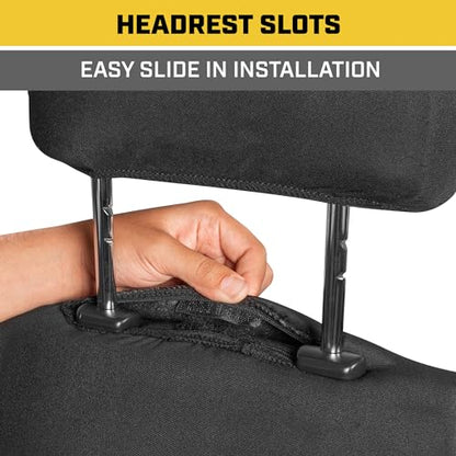 CAT Black & Brown Car Seat Covers Full Set – Front Seat Covers & Rear Bench Seat Cover – Airbag Compatible, 60/40 Split Bench for Trucks, Cars & SUVs – Automotive Interior Seat Protection Accessories