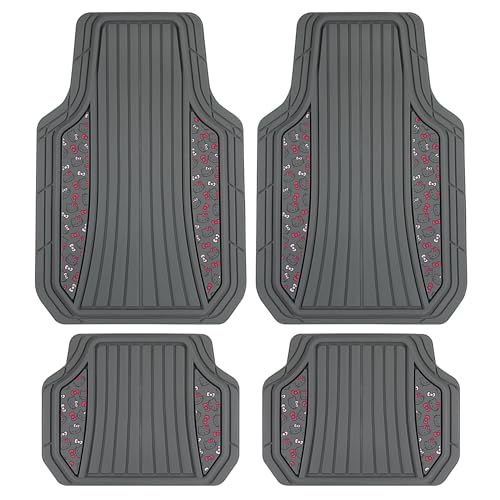Hello Kitty Car Mats 4pc Floor Mats for Cars Trucks SUVs Grey Car Floor Mats for Women Men Accessories Rubber Heavy Duty Cute Non-Slip Always Front Rear Hello Kitty Cars Accessories Gray/Pink - color: Rubber・Hello Kitty・Gray Milk Tea
