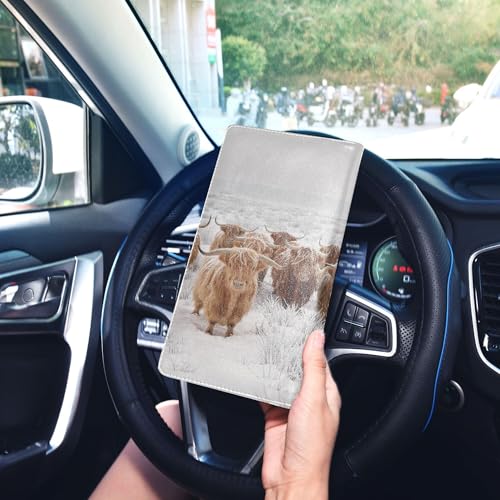 linqin Car Registration and Insurance Card Holder, Winter Scottish Highland Cow Glove Box Organizer Card Document Wallet - color: Winter Scottish Highland Cow