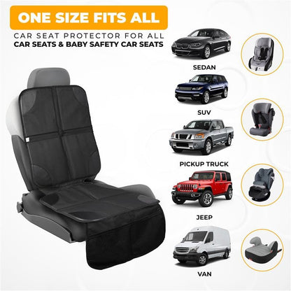 EcoNour Car Seat Protector 1 Pack, 600D Waterproof Non-Slip Seat Mat with Extra Thick Padding & Mesh Storage Pocket, Under Baby Car Seat or Pet, Protects Upholstery from Dirt & Damage - size: 1-Pack