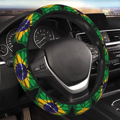 Butterfly Brazilian Flag Breathable Neoprene Steering Wheel Cover - Anti-Slip Floral Design Universal Fit for Cars/Trucks/Suvs (14.5"-15" Inch) - color: Butterfly Brazilian Flag
