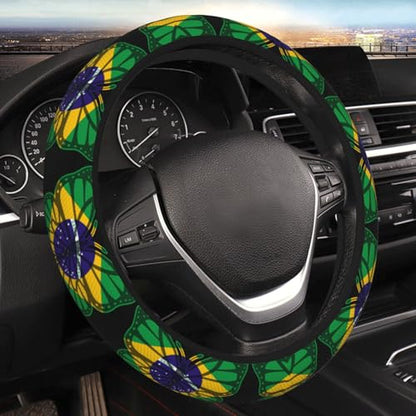 Butterfly Brazilian Flag Breathable Neoprene Steering Wheel Cover - Anti-Slip Floral Design Universal Fit for Cars/Trucks/Suvs (14.5"-15" Inch) - color: Butterfly Brazilian Flag