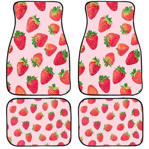 Strawberry Car Floor Mats Set of 4 Pink Cartoon Colorful Animation Carpet Front Rear Carpets Mat Non-Slip Auto Car Accessories Universal Fit for Car SUV Truck Van - color: Strawberry