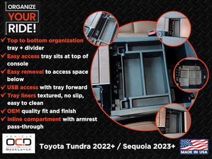 Vehicle OCD - Center Console Divider and Tray Organizer for Toyota Tundra (2022-2026) / Sequoia (2023-2026) – Made in USA - NOT Compatible with Center Console Safe - SLX513 - size: 2022-2026, style: Boxed Set