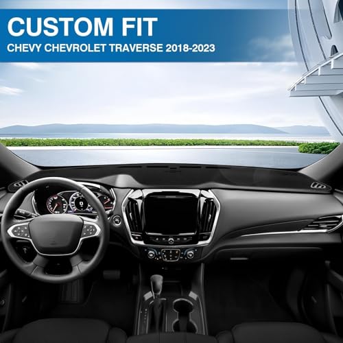KUST Black Dash Cover for Chevy Chevrolet Traverse 2018-2023 (L, LS, LT,Premier, High Country) Polyester Dashboard Cover Non-Slip Interior Accessories for Traverse Custom Fit Dash Mat - size: 59.06"×21.26"(Chevrolet Traverse 18-23)