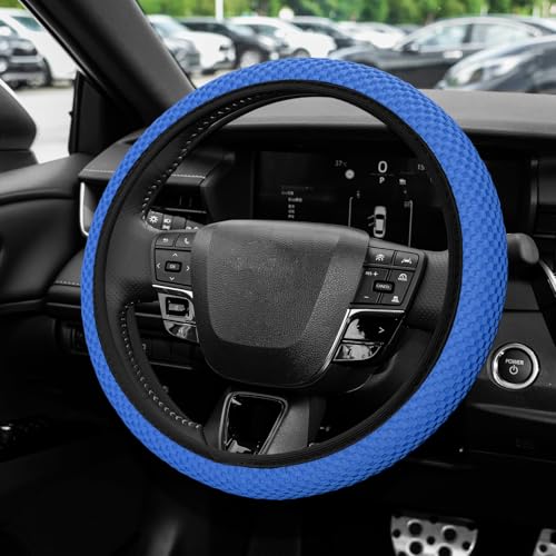 Elastic Stretch Steering Wheel Cover, Steering Wheel Protector, 15 Inch Anti-Slip Breathable Microfiber Ice Silk Protection, Easy Carry, Warm in Winter & Cool in Summer for Cars (Blue) - color: Blue