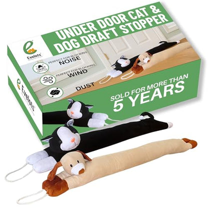 Evelots Under Door Cat & Dog Draft Stopper - Weighted - 2 Pack - Keep Cold Air Out - Odor, Noise, Dust, Wind Blocker - Great for Windows - 38 Inch Long - Heavy Duty Kitty and Puppy - Hanging Loops - size: 2-Pack, style: Cat & Dog Draft Stopper