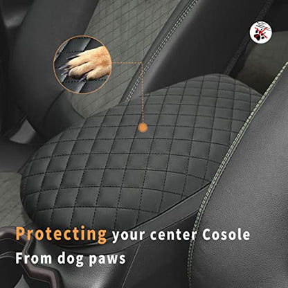 INTGET Center Console Armrest Cover for Toyota RAV4 Accessories 2025 2024 2023 2022 2021 2020 2019 Leather Middle Console Lid Pad Arm Rest Covering Car(Black with Cushion Texture) - color: black with cushion texture