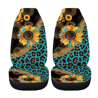Car Seat Covers Sets for Women Leopard Sunflower Auto Saddle Blankets Seat Cover High Back Bucket Seat Cover Universal Fit for Most Cars SUVs Trucks Vans - color: Leopard Sunflower