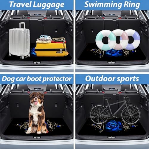 Universal Fit Car Floor Mats & Trunk Mat Set of 5Pcs, Blue Rose Print All-Weather Front Rear Floor Mats with Cargo Liner, Non-Slip Car Mats Cargo Mat Automotive Accessories for Cars Trucks SUVs