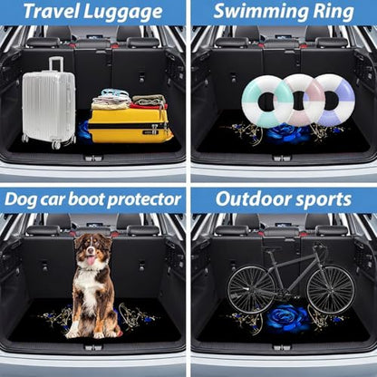 Universal Fit Car Floor Mats & Trunk Mat Set of 5Pcs, Blue Rose Print All-Weather Front Rear Floor Mats with Cargo Liner, Non-Slip Car Mats Cargo Mat Automotive Accessories for Cars Trucks SUVs