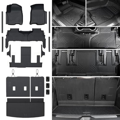 Floor Mats Set for 2021-2025 2026 Chevrolet Chevy Tahoe/GMC Yukon/Cadillac Escalade 7 Seat Bucket Seat Accessories, All Weather TPE Cargo Mat Liner Backrest Mat Door Sill Protectors - style: Floor Mats Set