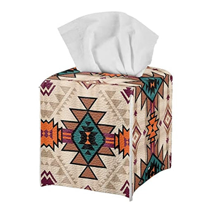 ZFRXIGN Southwestern Tissue Box Cover PU Leather Square Tissue Box Holder Home Decorative Tissue Dispenser for Bathroom Vanity Countertop, Night Stands, Office Desk & Car Boho Western Aztec