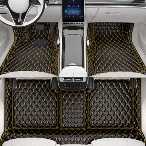 All-Weather car Floor mats, Anti-Slip Leather Floor mats Set, Suitable for 99% of Vehicle Models, Providing Comprehensive Protection for the car Carpet of Your Beloved car. (Black Yellow) - color: Black yellow