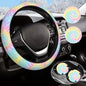 Rainbow Tie Dye Steering Wheel Cover for Women Men with 2 Pcs Car Coasters, Universal 14.5-15 Inch Rainbow Steering Wheel Covers Non-Slip Car Accessories for Girls - color: tie dye