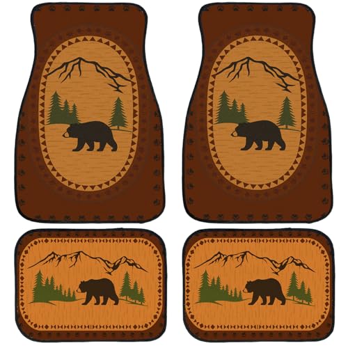 Bear Car Floor Mats Rustic Mountain Pine Forest Cabin Carpet Front Rear Carpets Mat Decorative Car Floor Carpets Non-Slip Auto Car Accessories Universal Fit for Car SUV Truck Van - color: Rustic Mountain