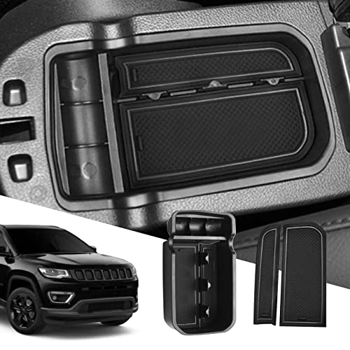 SXCY Center Console Organizer Compatible with 2018-2021 Compass Armrest Console Insert Box 2020 2021 Compass ABS Storage with Anti-Dust Mats for 2020 2021 Compass Accessories - color: 2018-2021 Compass Console Organizer