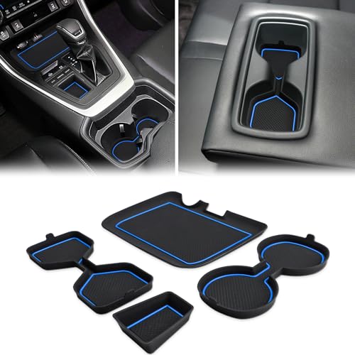 Auovo 3D Cup Holder Insert Liners Compatible with Toyota RAV4 Accessories 2025 2024 2023 2022 2021 2020 2019 Car Custom Cup Holder Mats Pads 4-pc Set (Blue Trim) - color: Blue, size: 4PCS