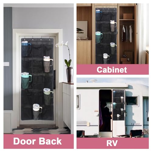 UXIETIN Cup Storage Organizer Compatible Stanley - 15 Large Bottle Pockets, Hanging Wall Mount for Various Sizes, Tumbler Storage Accessories