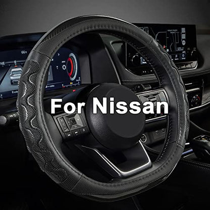 GIANT PANDA Steering Wheel Cover for Nissan Altima Rogue - Car Steering Wheel Cover for Nissan D Shape(Black-D-Shaped) - color: Black