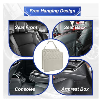 ZIMISI Car Back Seat Organizer, Waterproof Leather Automotive Backseat Hanging Bag with Cup Holders, Large Capacity Car Trash Can, Vehicle Travel Accessories for Most Vehicles (2PCS/Beige) - size: 2PCS/Beige