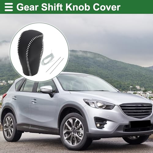 Motoforti Anti-Slip Gear Shift Knob Cover Car Stick Shifting Handle Protector for Mazda CX-5 2017-2022 Black Grey Faux Leather