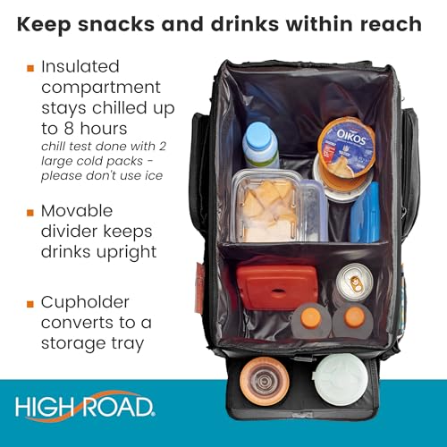 High Road CarHop Front Seat Car Organizer with Car Cup Holder, Passenger Seat Tray and Padded Filing or Cooler Compartment with Side Pocket Storage - color: Black