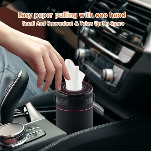 2 Pcs Car Tissues Cylinder Leather Round Tissues Container Car Tissues Holder with Tissues Cylinder Tissue Box with Window Breaker for Car Vehicle Bathroom Office