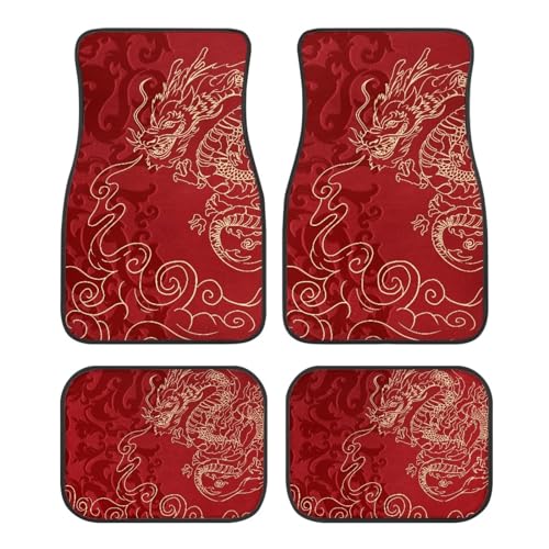 Car Floor Mats Full Set 4 Pcs, Red Dragon Automotive Floor Pads, All Weather Floor Carpet Full Set, Easy to Clean, Universal Fits SUV Van Sedan - color: Red Dragon