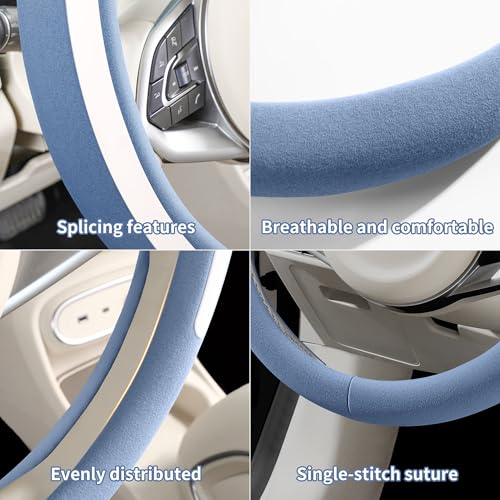 Steering Wheel Cover, Universal 15 inch, Faux Leather Steering Wheel Protector Anti-Slip, Breathable & Heating-Compatible for Cars Trucks SUVs Vans - color: Blue