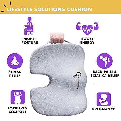 Large Seat Cushion with Carry Handle and Anti Slip Bottom, Large Gel Memory Foam Seat Cushion - Orthopedic Gel & Memory Foam - Coccyx Cushion for Tailbone Pain – Sciatica & Back Pain Relief (Grey)