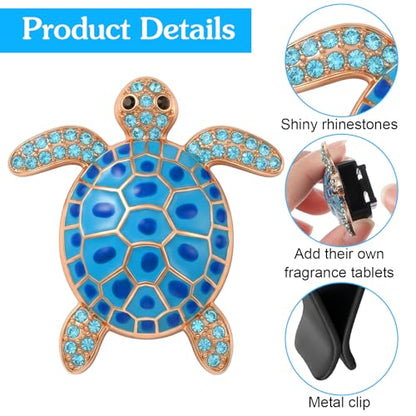 Ouligay 2PCS Cute Sea Turtles Car Air Freshener Vent Clip, Sea Turtle Car Accessories, Blue Turtle Cars Vent Clips Rhinestone, Ocean Theme Interior Decoration for Women Girls