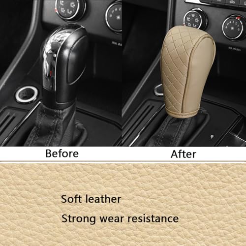 Gear Shift Knob Cover PU Leather Car Stick Shift Knob Cover Universal Fit for Most Cars, Non-Slip Gear Shifter Protector, Stylish Gear Shift Hoodie (Beige) - color: Beige