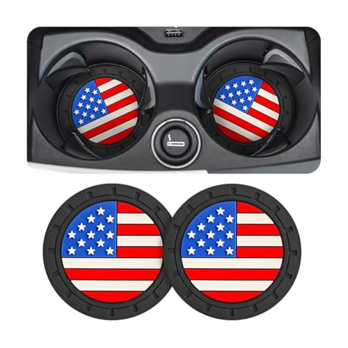 AUCELI 2 Pack Car Cup Holder Coasters, Colored American Flag US Flag Insert Car Cup Coaster, 2.75 Inch Anti Slip Shockproof Embedded Drink Mat, Vehicle Interior Decor Accessories - color: Multicolor/Flag, size: 2PCS
