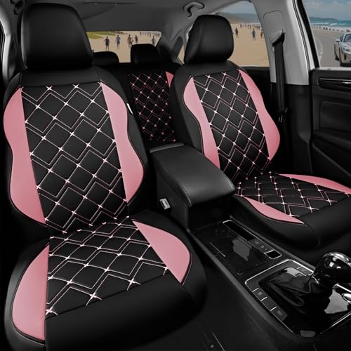 Road Comforts Seat Covers, Premium Leather Car Seat Covers Full Set for Women Girls,Airbag Compatible, Automotive Seat Covers Universal Fit Most Cars,Vans,Truck,SUV - color: Pink Full Set