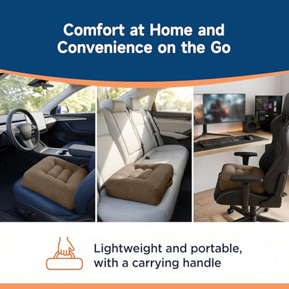 Car Booster Seat Cushion for Adults,Memory Foam Heightening Wedge Seat Pad,Elevated Chair Cushion to Improve Driving Vision(15.7×15.7×5.9inch,Brown)