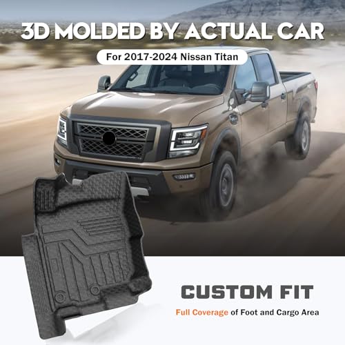 KUST Floor Mats Bed Mat Set for 2017-2024 Nissan Titan, 2016-2024 Titan XD Crew Cab, 5.6FT Truck Bed Liner All Weather TPE Rubber High Edge Heavy Duty - style: For │ Titan 2017-2024 │ Full Set